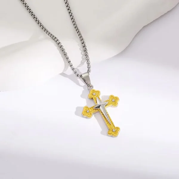 Orthodox Cross Beaded Necklace Unisex Jesus Christ Crucifix Stainless Steel Religious Christian Gift Jewelry