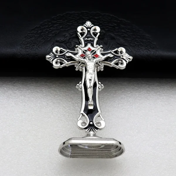 Mecrt Creative Gold-Plated Metal Crucifix Ornaments Catholic Cross Decorative Items for Home Office Christmas Elegant De