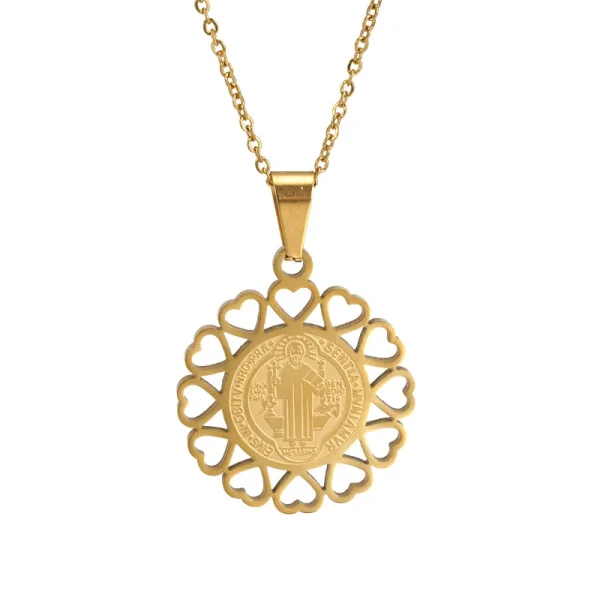 Mecrt Religious Stainless Steel Religious Pendant Necklace Cross-Shaped Miracle Medal Beaded Chain Alloy for Priest Son 