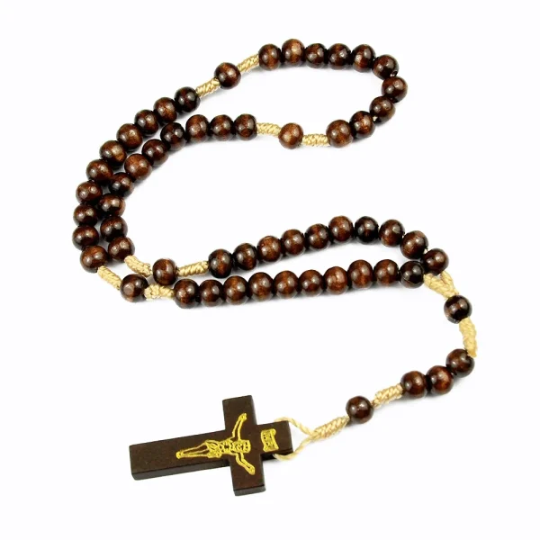 Cheap Rosary Cross Jesus Colored Beads Handmade Catholic Religious Wooden Jewelry Holy Communion Baptism Church Gifts Wh