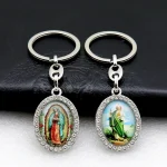Catholic Theme Alloy Handmade Commemorative Cartoon Photo Frame Oval Micro-Inlaid Jewelry Keychain Pendant - Image 2