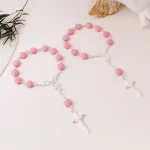 New Pink Rose Flower Rosary Children's Bracelet Cross Pendant Religious Anniversary Jewelry Gift