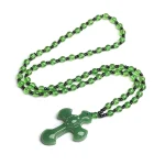 Mecrt Catholic Crucifix Green Necklace Fashionable Glass Cross Pendant Ethnically Styled Christian Jewelry Wholesale - Image 2