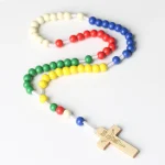 Cheap Rosary Cross Jesus Colored Beads Handmade Catholic Religious Wooden Jewelry Holy Communion Baptism Church Gifts Wholesale - Image 6
