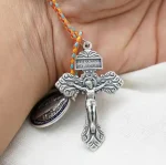 Religious Alloy St. Benedict Wood Pocket Rosary Door hang Bracelet with Jesus Forgiveness and Absolution Pendant - Image 2