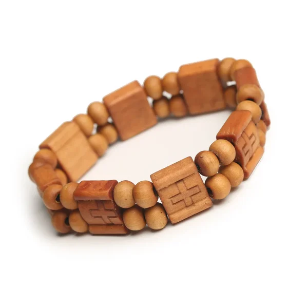 Wholesale Natural Wooden Cross Bracelet with Beaded and Diamond Stone Black Brown Religious Christian Style Jewelry