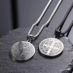 Catholic Saint Benedict Medal Cross Necklace Gold Plated Lariat Style Religious Protector Talisman Gift - Image 2