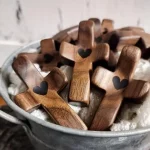 Polished Black Walnut Mini Wooden Cross Thumb Religious Sculpture Gift - Image 2
