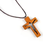 Catholic Natural Jesus Cross Wooden Carving Pendant Jewelry Jesus Carved Wooden Cross Necklace Wholesale - Image 5