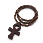 Mecrt Wooden Beads Rosary Necklace 8mm Wood Beaded Necklace Chain Wood Cross Pendant Necklace for Men Christian Cross Jewelry - Image 6