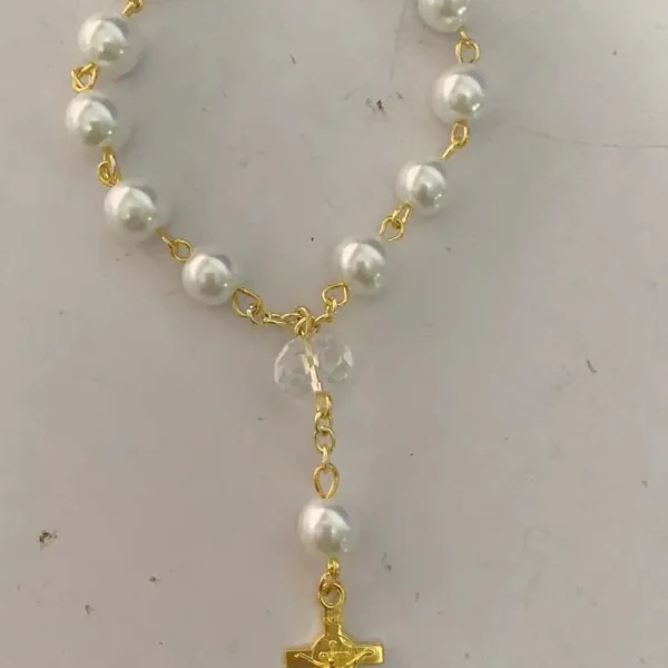 Wholesale Catholic Rosary Bracelet Prayer Fashion Cross Bracelet Gold Imitation Glass Pearl Handcrafted Curved Needle Br