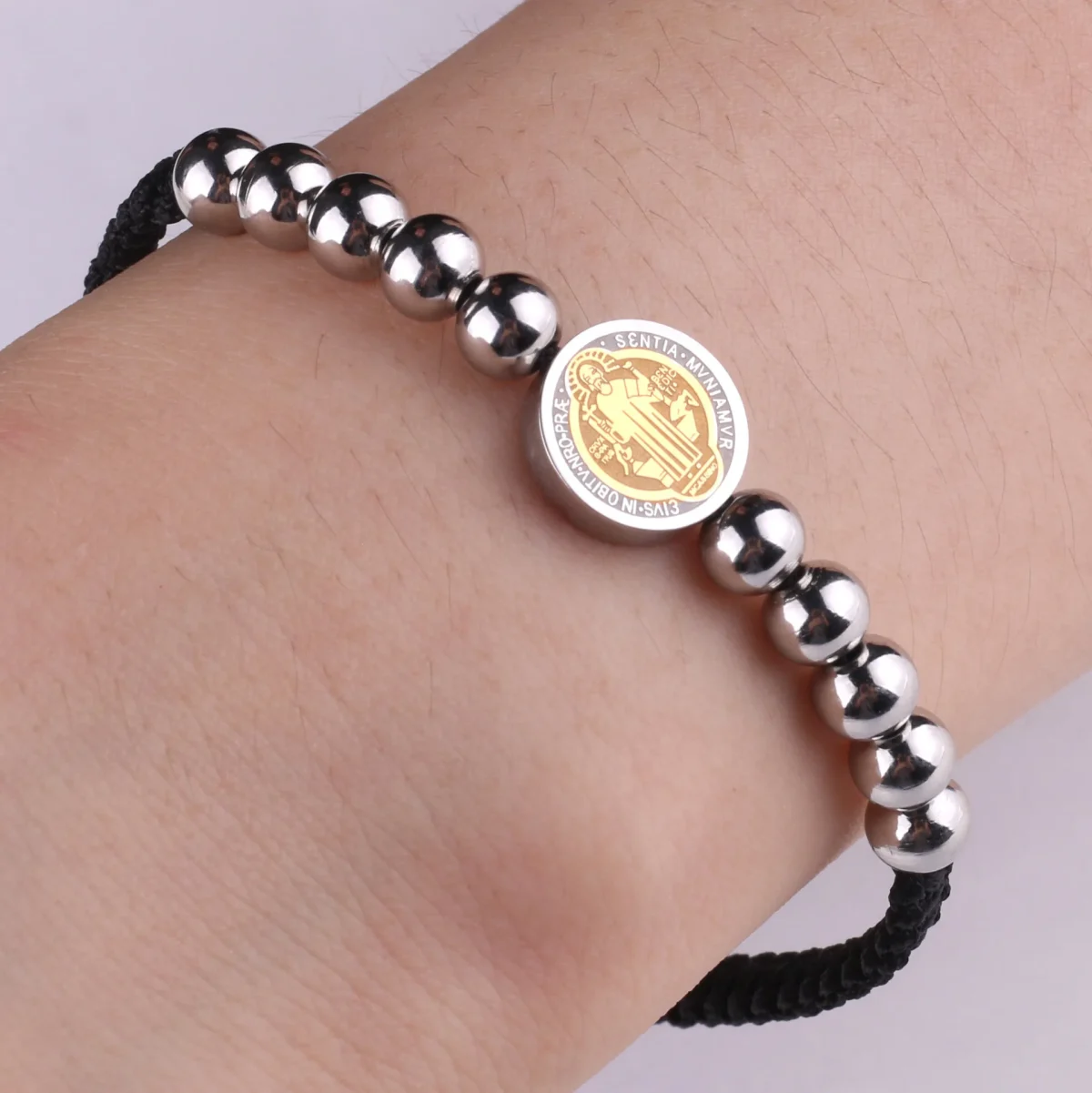 Catholic Saint Benedict Ornament Stainless Steel Braided Rope Beaded Cross Bracelet Hot-Selling Wear-Resistant Waterproof - Image 5