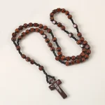 Catholic Cross Rosary Necklace 8 * 8 Square Wooden Beads Pendant Worn on the Head Easter Christmas Ornaments Wholesale - Image 6