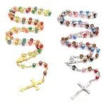 Mecrt Catholic Rose Rosary Cross Acrylic Necklace Christian Catholicism Jesus Pendant - Image 4