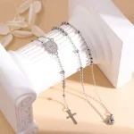 Wholesale Rosary Necklace with Jesus Catholic Pattern Cross Pendant Stainless Steel 6MM Beads - Image 4