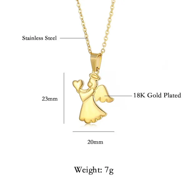 Mecrt Stainless Steel Little Angel Relief Medal Catholic Saint Benedict Fashion Pendant Golden Religious Belief Necklace