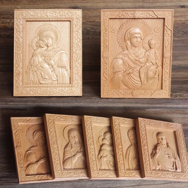 Relief Crafts Catholic YS Holy Image Family Craft Pendants Beech Wood Rectangle Relief Christmas Gift