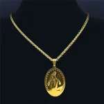Mecrt HipHop Goddess Madonna Medal Twist Chain Necklace 18K Gold Stainless Steel Oval Virgin Mary Pendant Necklaces for Men Gift - Image 4