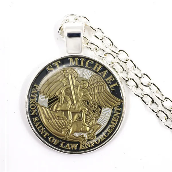 Hot Sale Archangel Saint Michael Catholicism Cross Pendant Necklace Link Chain Zinc Alloy Catholic Pendant Gift