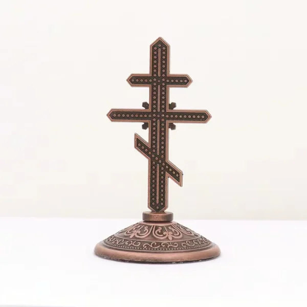 Russian Orthodox Plated Metal Stand Cross Home Decor Church Icon Ornaments Decoration Christ Catholic Gift
