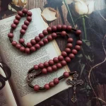 Modern Chaplets Red Large Wooden Handcrafted Catholic Rosary Beads Cross Necklace Religious Gift Antique Silver Plated - Image 4