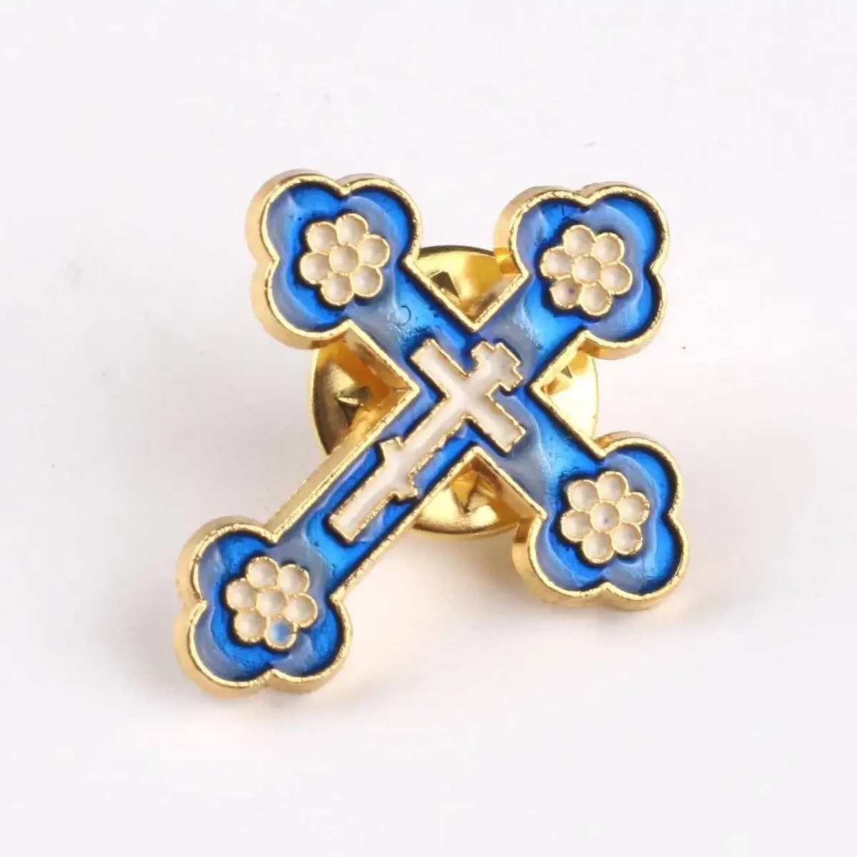 Gold Plated with Enamel Religious Mini Gifts Small Black Brooch Pins Orthodox Mini Cross Brooches - Image 3
