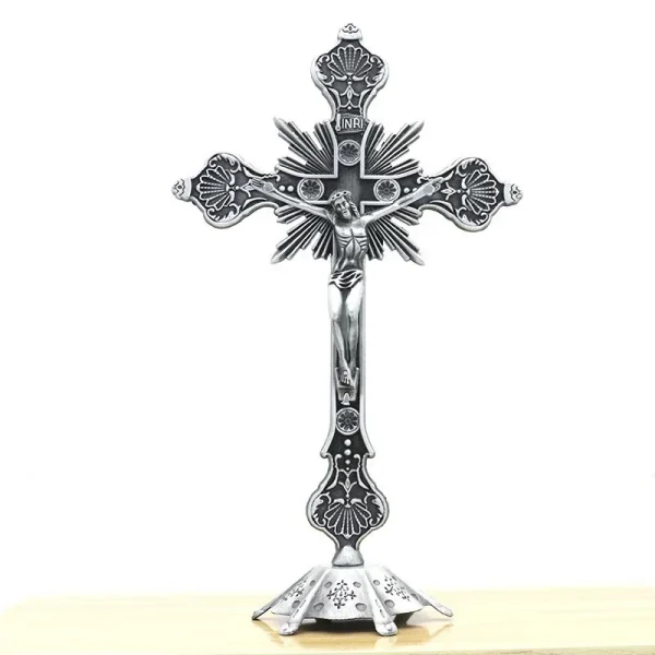 Catholic Crucifix Retro Metal Craft Angel Figurine Engraved Ornaments for Home Office Decoration Retail Spot Supply Whol