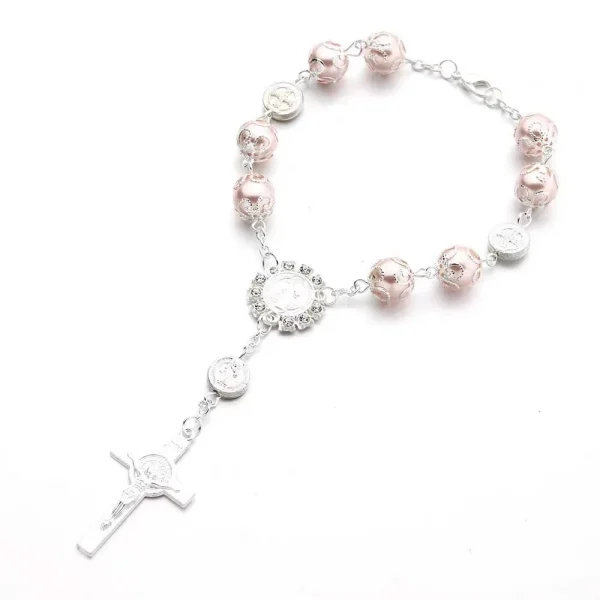 Sell Like Hot Cakes 10mm Cross Bracelet Imitation Pearl Communion Baptism Religious Chain Bracelet