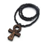 Mecrt Wooden Beads Rosary Necklace 8mm Wood Beaded Necklace Chain Wood Cross Pendant Necklace for Men Christian Cross Jewelry - Image 4