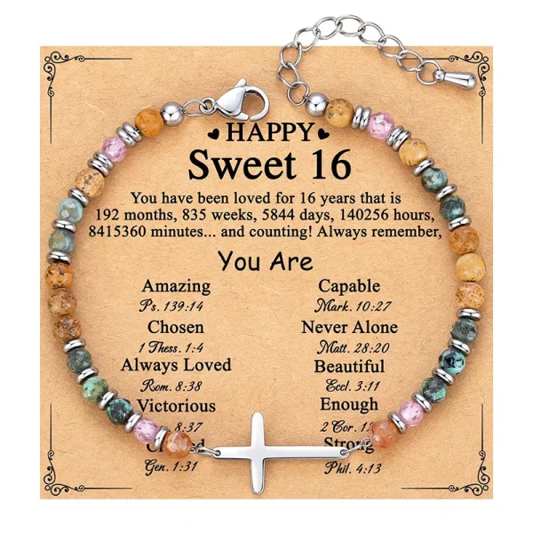 Hot Selling Cross Charm Bracelet Women Stone Bangle Wholesale Trendy Christian Jewelry Friends Family Gift