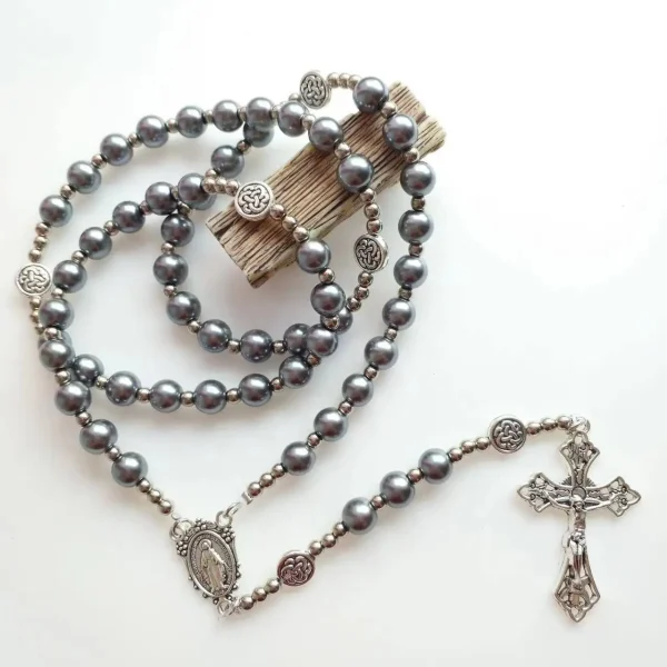 Mecrt Catholic Rosary Glass Crucifix Imitation Pearl Cross Rosary Zinc Alloy Necklace Beaded Pendant Chain Gift Wholesal