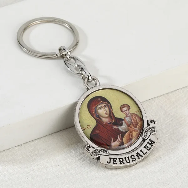 Hot Selling Catholic Zinc Alloy Keychain Gift Personalized Religious Virgin Sticker Pendant UV Lightweight Quality Metal