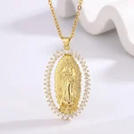 Mecrt Catholic Religious Jewelry Light Luxury Gold Zircon Virgin Mary Pendant Necklace Gold Plated Copper Link Chain Wholesale - Image 2