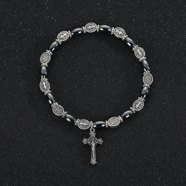 Catholic Jewelry Bracelet Saint Benedict Beaded Bracelet Black Gallstone Alloy