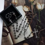 Religious Jewelry Hematite Rosary Beads Cross Pendant Necklaces Catholic Rosary Cross Pendant Black Jewelry Wholesale - Image 5
