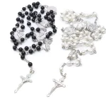 Handmade Oval Pearl Beads Crucifix Catholicism Religious Wedding Rosaries Necklace - Image 4