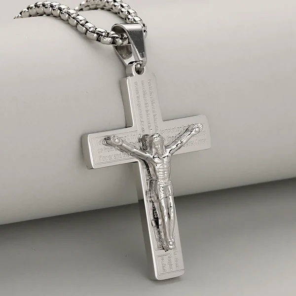 Men’s High-End Fashion Crucifix Pendant Jesus Cross Hot Sale Hip-Hop Style Gold Plated Stainless Steel Link