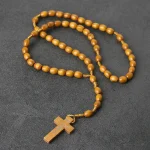 Vintage Rosary Cross Natural Wood Beads 10mm Religious Handmade Pendant Jesus Easter Presents Gifts Christian Jewelry Wholesale - Image 4