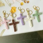 W Cross Pendant Holiday Decoration Hanging Ornament Cotton Rope Woven Handmade Accessory Car Keychain Backpack