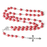 Catholic Cross Rosary Necklace Imitation Pearl 8MM Beads Easter Christian Sacrifice Gifts Church Prayer Jewelry Wholesale - Image 4