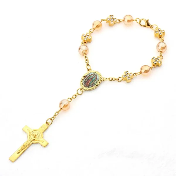 Wholesale Catholic Rosary Bracelet Prayer Fashion Cross Bracelet Gold Imitation Glass Pearl Handcrafted Curved Needle Br