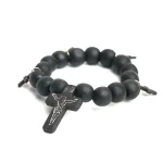 Jesus Christ Black Wooden Beads Elastic Religious Prayer Cross Bracelet Church Rosary Memorare Easter Pentecost Catholic Rituals - Image 4