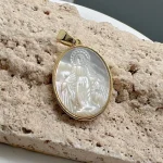 Custom Virgin Mary Miraculous Medal Natural Sea Shell With Dainty Carve Gold Electroplated Shell Pendant - Image 3