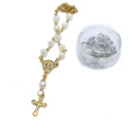 Handmade Luxury 6mm Rosary Beaded Bracelet with Rose Cross Crucifix Trendy Alloy Charm Bracelets for Women for Anniversaries - Image 2