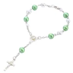 Colorful Pearl Rosary Cross Bracelet Handmade Beaded Religious Jewelry Anniversary Gift Mainly Made of Zinc Alloy - Image 5