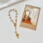 Best Selling Catholic Mini Rosary Beaded Bracelets with Heart Cross Finger Chain Gold Plated Baptism Communion Gift for Baby - Image 2