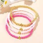 Fashion Bohemian Style Iron Pyrite Acrylic Cross Beaded Elastic Line Round Women's Gift Bracelet - Image 3