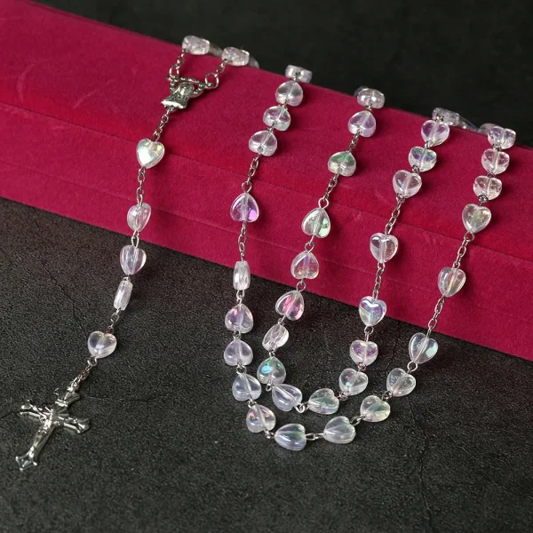 Catholic Rosary Colored Rosaries Necklace Love Plastic Beads Easter Baptism Communion Cross Church Jewelry Wholesale