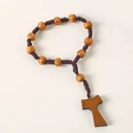 Catholic Natural Cross Rosary Beads Wood Jewelry Woven Knot Counting Wood Grain Beads 8mm Church Jewelry Wholesale - Image 6