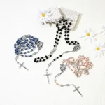 New Fashion Alloy Rosary Necklace Cross Pendant Long Baptism Gift
